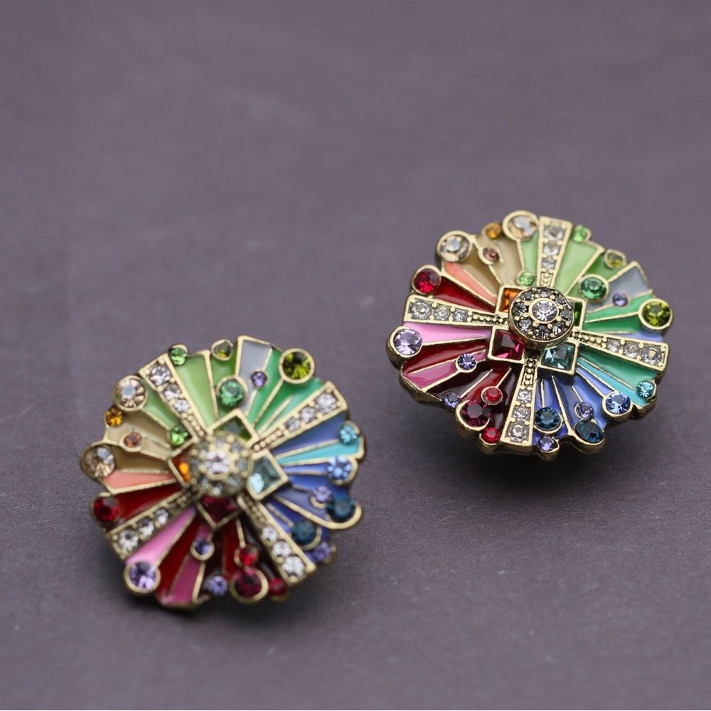 HEIDI DAUS®"Color Wheel" Enamel Crystal Button Earrings - Picture 4 of 6